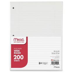 Mead Wide Ruled Filler Paper, 8 X 10.5, White, 200 Sheets/Pack (15200)|Mead